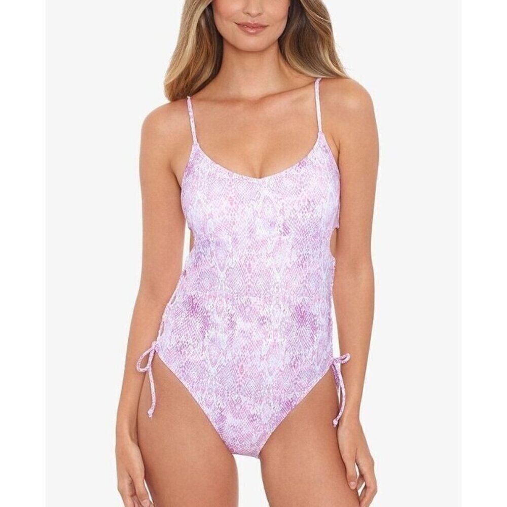 Salt + Cove Junior's Mauve Pink Electric Snake Side Laced One Piece Swimsuit L